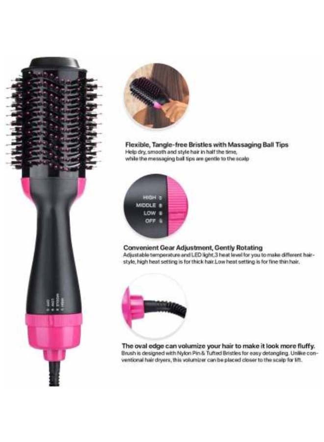3-In-1 Electric Hair Blow Dryer Straightening Brush Black/Pink - Image 3