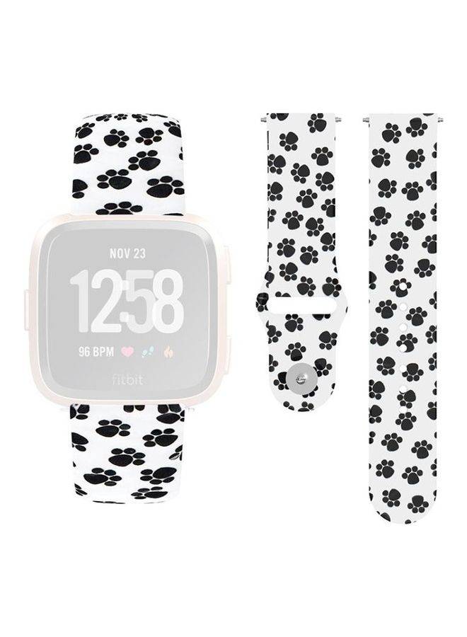 BGM Reverse Buckle Printed Silicone Strap For Fitbit Versa 2/Lite Paw Print On White