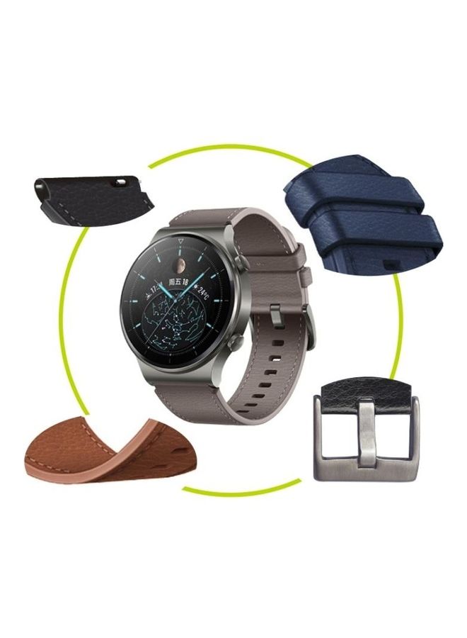 BGM Leather Replacement Strap Watchband For Huawei Watch GT2 Pro Coffee/Silver  - Image 5