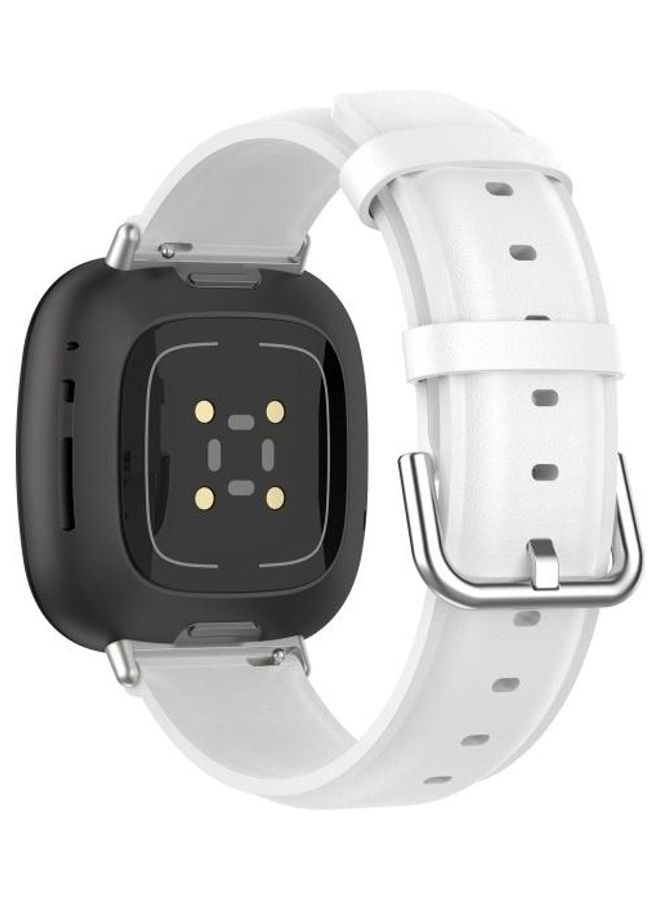BGM Round Tail Leather Strap For Fitbit Versa 3 / Fitbit Sense White - Image 2