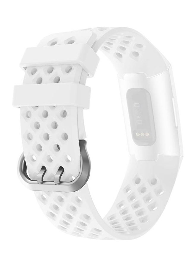BGM Hollow Square Silicone Strap Replacement Wristband For Fitbit Charge 3 / 4 White  - Image 1