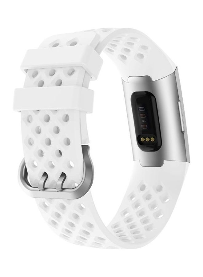 BGM Hollow Square Silicone Strap Replacement Wristband For Fitbit Charge 3 / 4 White  - Image 2