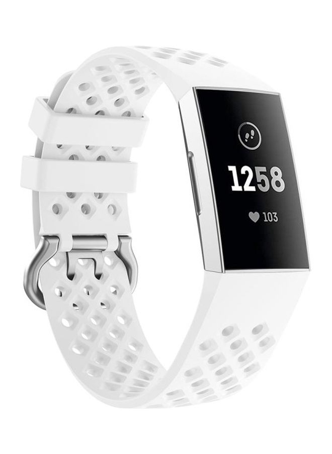 BGM Hollow Square Silicone Strap Replacement Wristband For Fitbit Charge 3 / 4 White  - Image 4