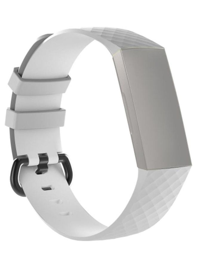 BGM Diamond Pattern Silicone Wrist Strap Watch Band for Fitbit Charge 3 White - Image 1