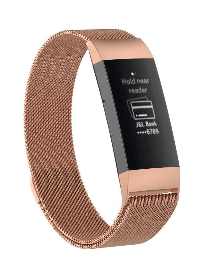 BGM Stainless Steel Magnet Wrist Strap For Fitbit Charge 3 Rose Gold - Image 1