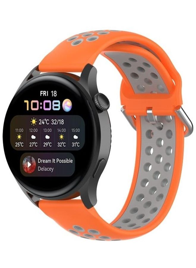 BGM Silicone Replacement Strap For Huawei Watch 3/3 Pro 22mm Orange/Grey - Image 5