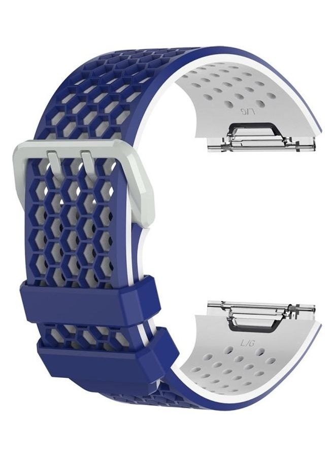 BGM Silicone Replacement Watchband with Buckle For Fitbit Ionic Two-tone Dark Blue/White - Image 1