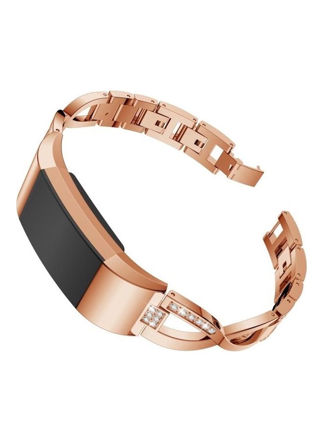 BGM X-shaped Diamond-Studded Solid Stainless Steel Wrist Strap Watch Band For Fitbit Charge 2 Rose Gold - Image 1