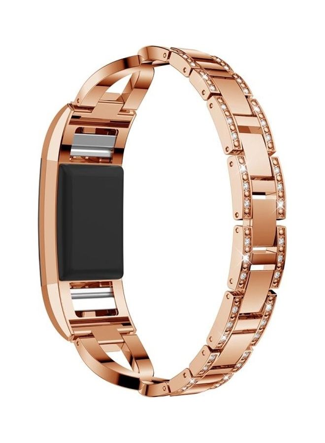 BGM X-shaped Diamond-Studded Solid Stainless Steel Wrist Strap Watch Band For Fitbit Charge 2 Rose Gold - Image 3