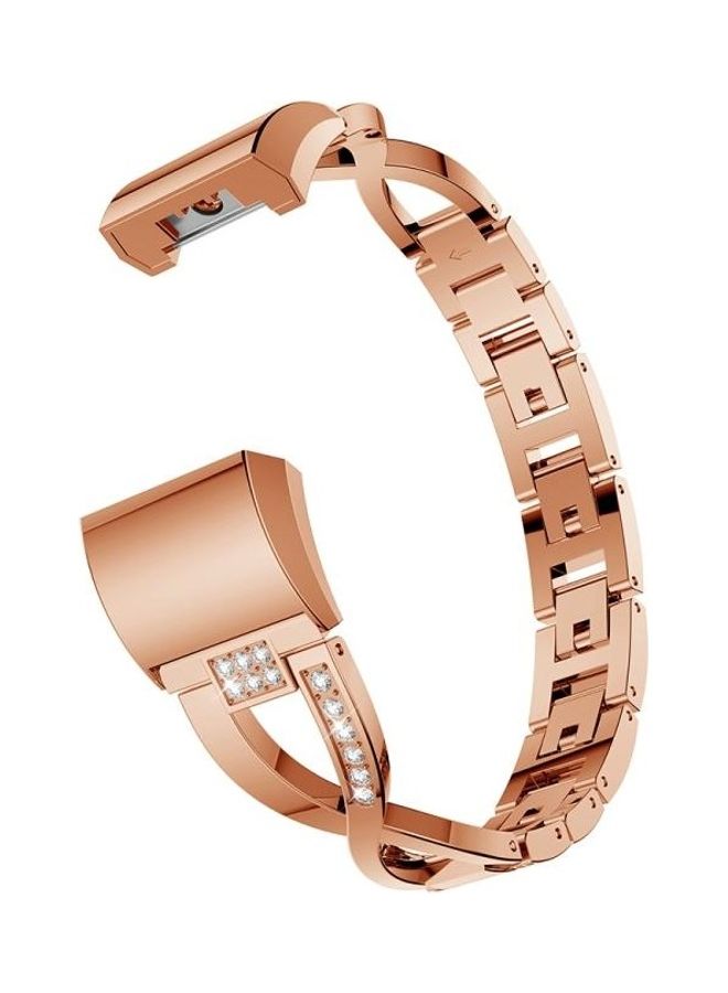 BGM X-shaped Diamond-Studded Solid Stainless Steel Wrist Strap Watch Band For Fitbit Charge 2 Rose Gold - Image 4