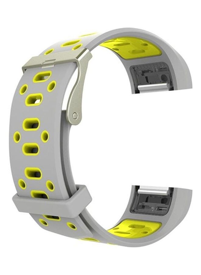 BGM Two-tone Round Hole Silicone Replacement Wrist Strap Watchband For Fitbit Charge 2 Grey/Yellow - Image 1