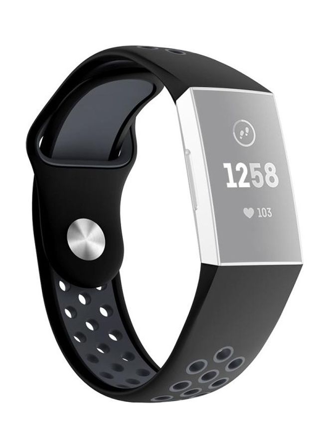 BGM Round Hole Silicone Wrist Strap WatchBand for Fitbit Charge 3 Grey/Black - Image 1