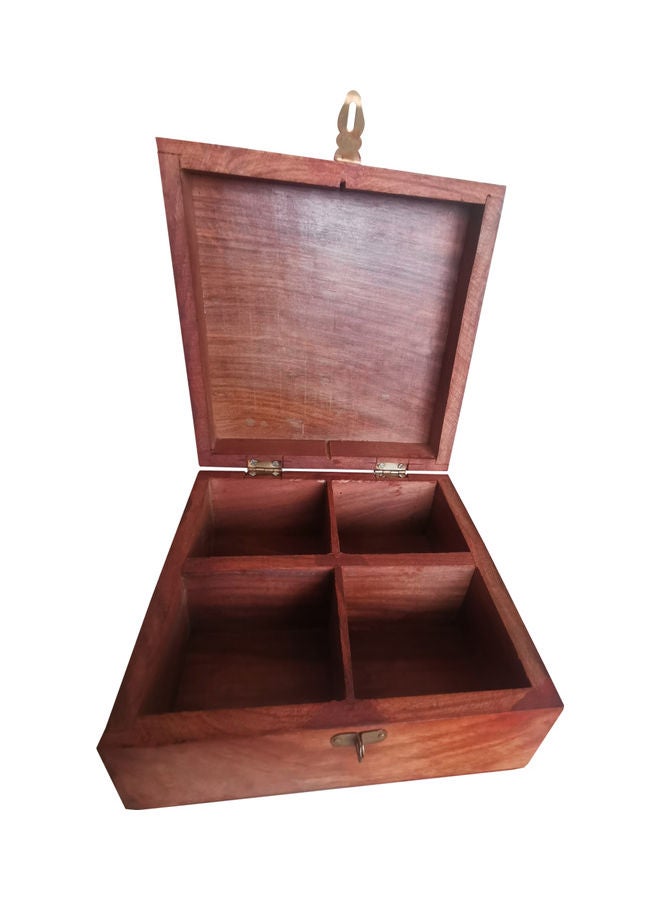 4-Compartments  Wooden Tea Box Organizer Brown 17 x 17cm - Image 3
