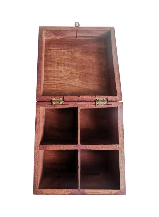 4-Compartments  Wooden Tea Box Organizer Brown 17 x 17cm - Image 2