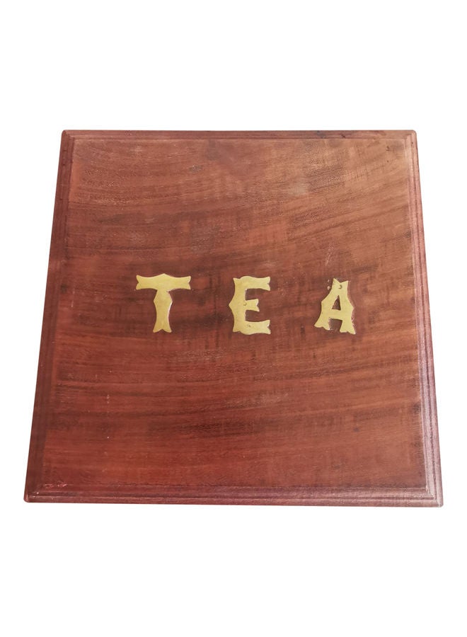 4-Compartments  Wooden Tea Box Organizer Brown 17 x 17cm - Image 5