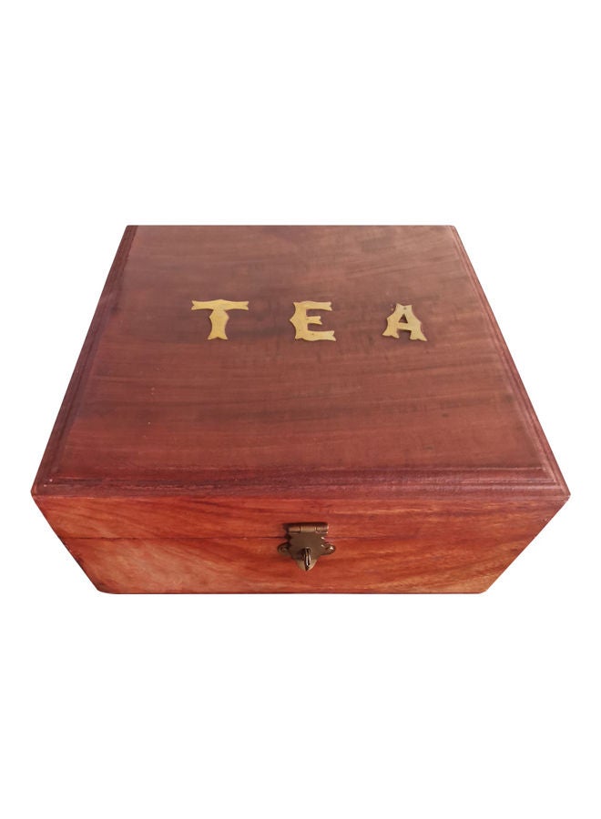 4-Slot Wooden Tea Box Organizer Brown 17 x 17cm - Image 1