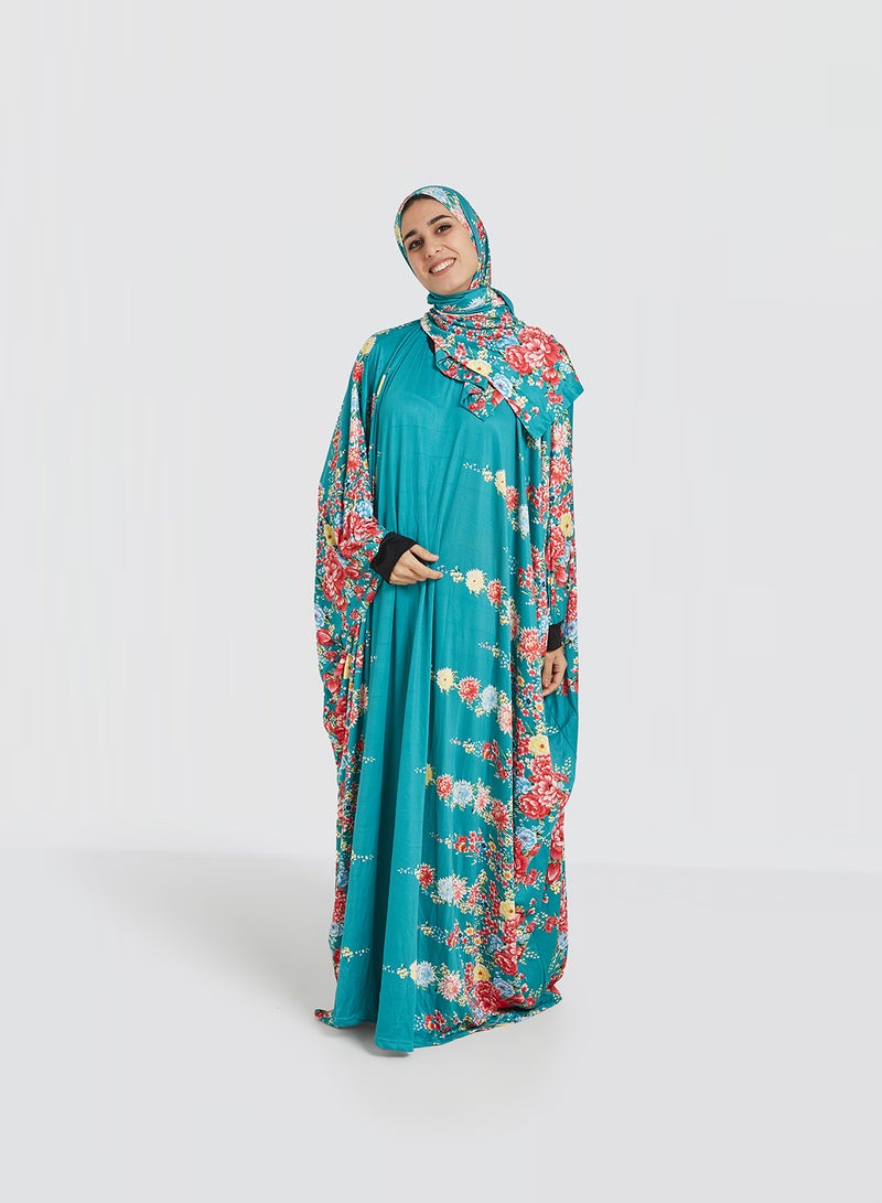 ARTLOOK Printed Isdal With Hijab Blue/Yellow/White - Image 1