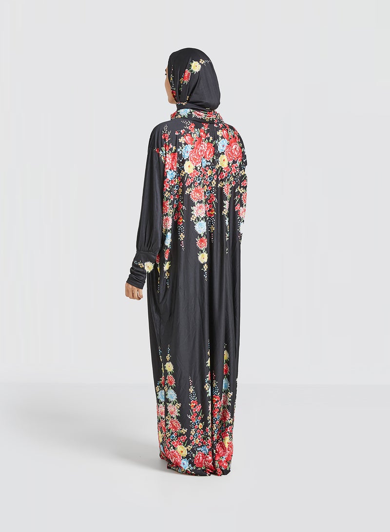 ARTLOOK Floral Printed Isdal With Hijab Black/Pink/Blue - Image 2