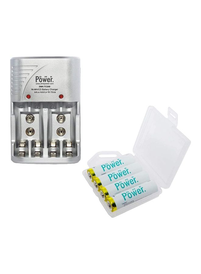 DMK Power 2800.0 mAh 1.2V AA Rechargeable Battery Kit with Smart Charger Silver - Image 1