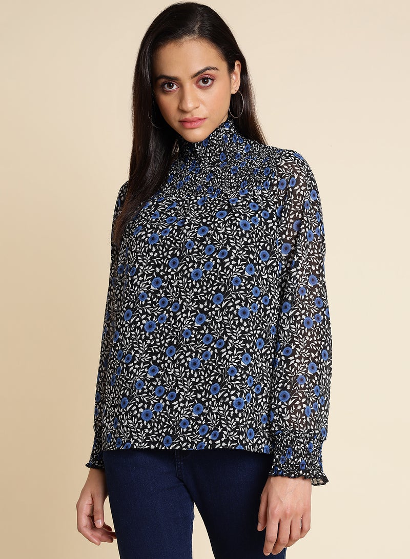 Aila - Comfortable Stylish Top Black/White/Blue - Image 1