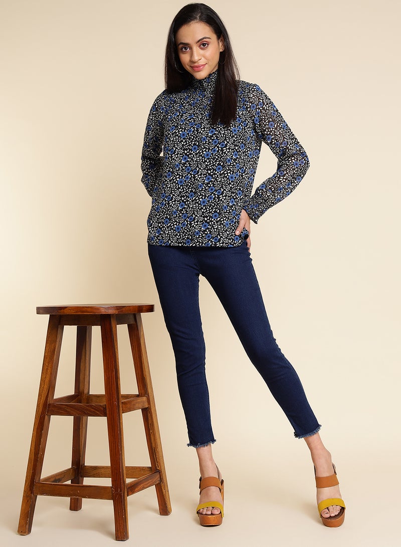 Aila - Comfortable Stylish Top Black/White/Blue - Image 1