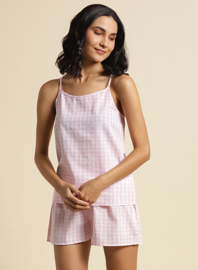 Aila Stylish Vest And Shorts Set Pink/White  - Image 1