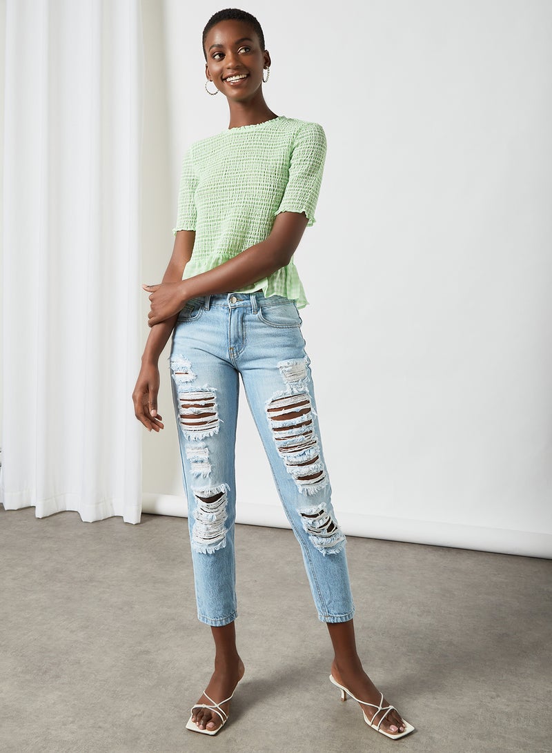 PIECES - Shirred Blouse Green - Image 1
