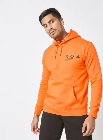 304 Barcode Print Hoodie Orange