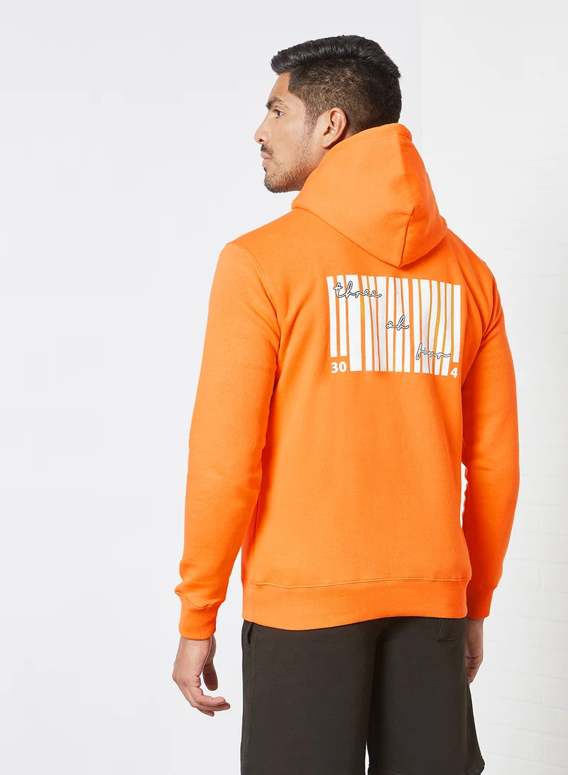 304 Barcode Print Hoodie Orange