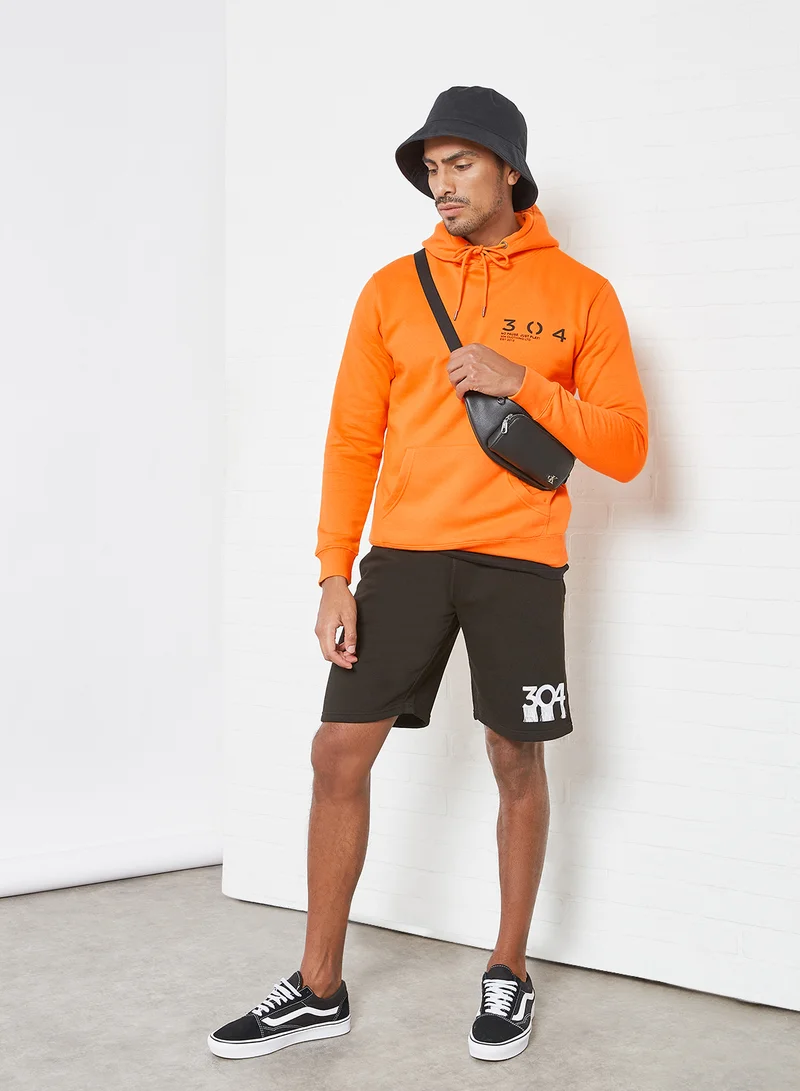 304 Barcode Print Hoodie Orange