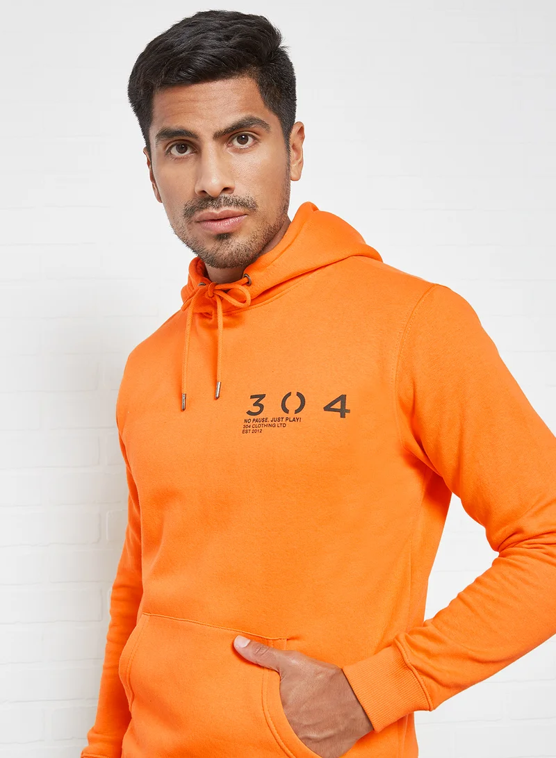 304 Barcode Print Hoodie Orange
