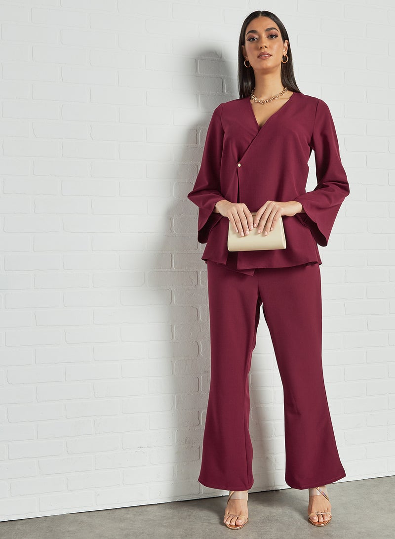 SIVVI for HANIYA V-Neck Top and Pants Set Red  - Image 1