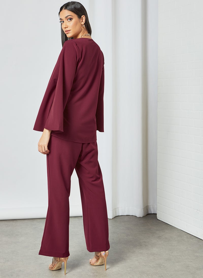 SIVVI for HANIYA V-Neck Top and Pants Set Red  - Image 4