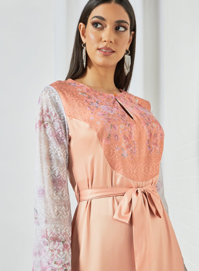 SIVVI for HANIYA Lace Panel Tie-Waist Dress Peach/Pink  - Image 4