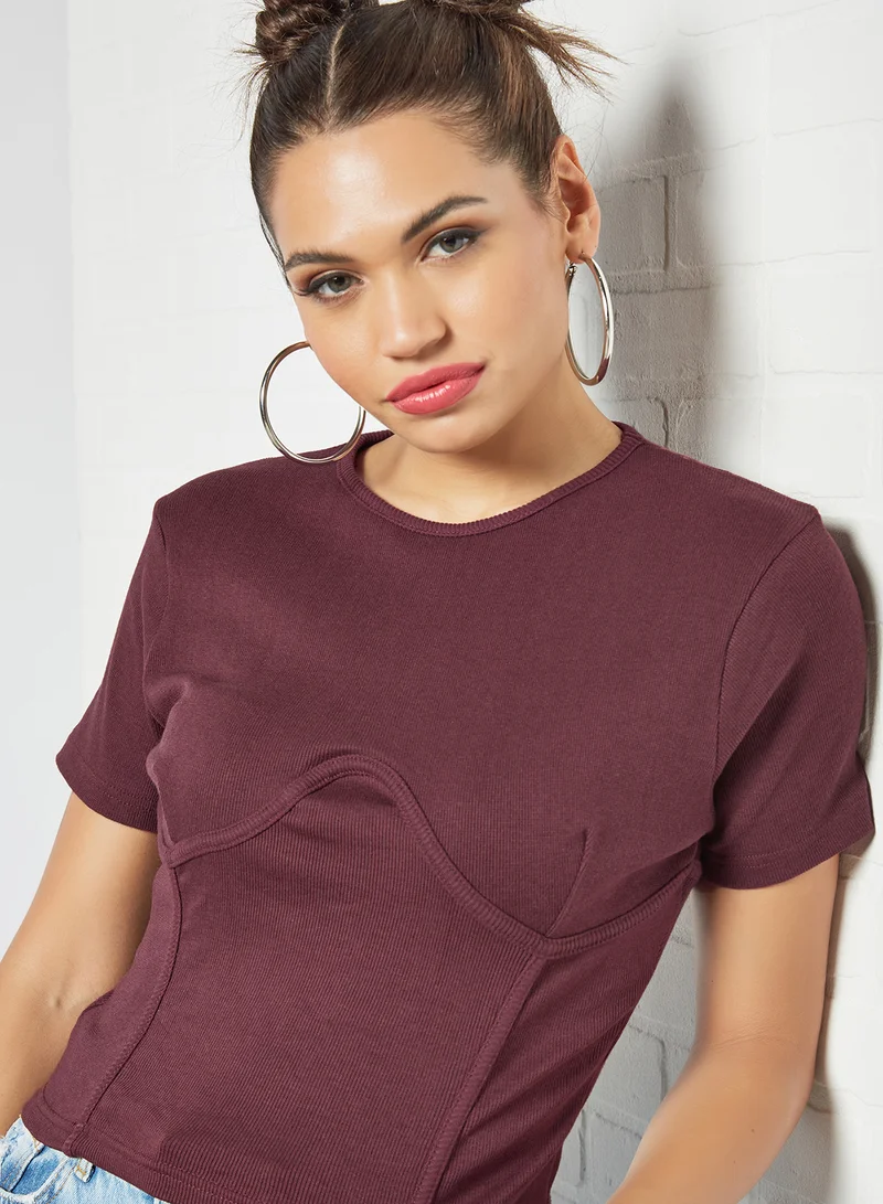 Sivvi x GenM Seam Detail Crop Top Brown