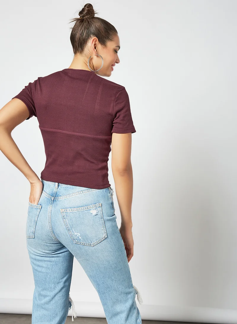 Sivvi x GenM Seam Detail Crop Top Brown