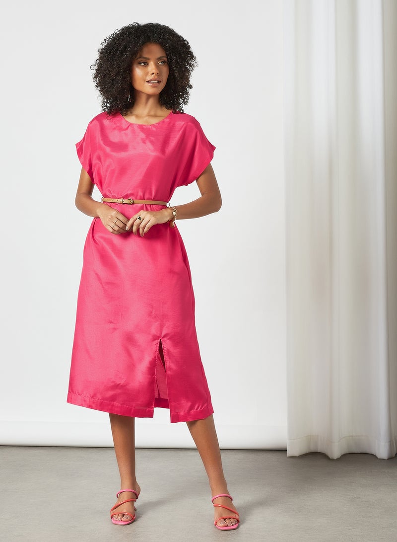 Aila Fashionable Round Neck Dress Pink  - Image 1