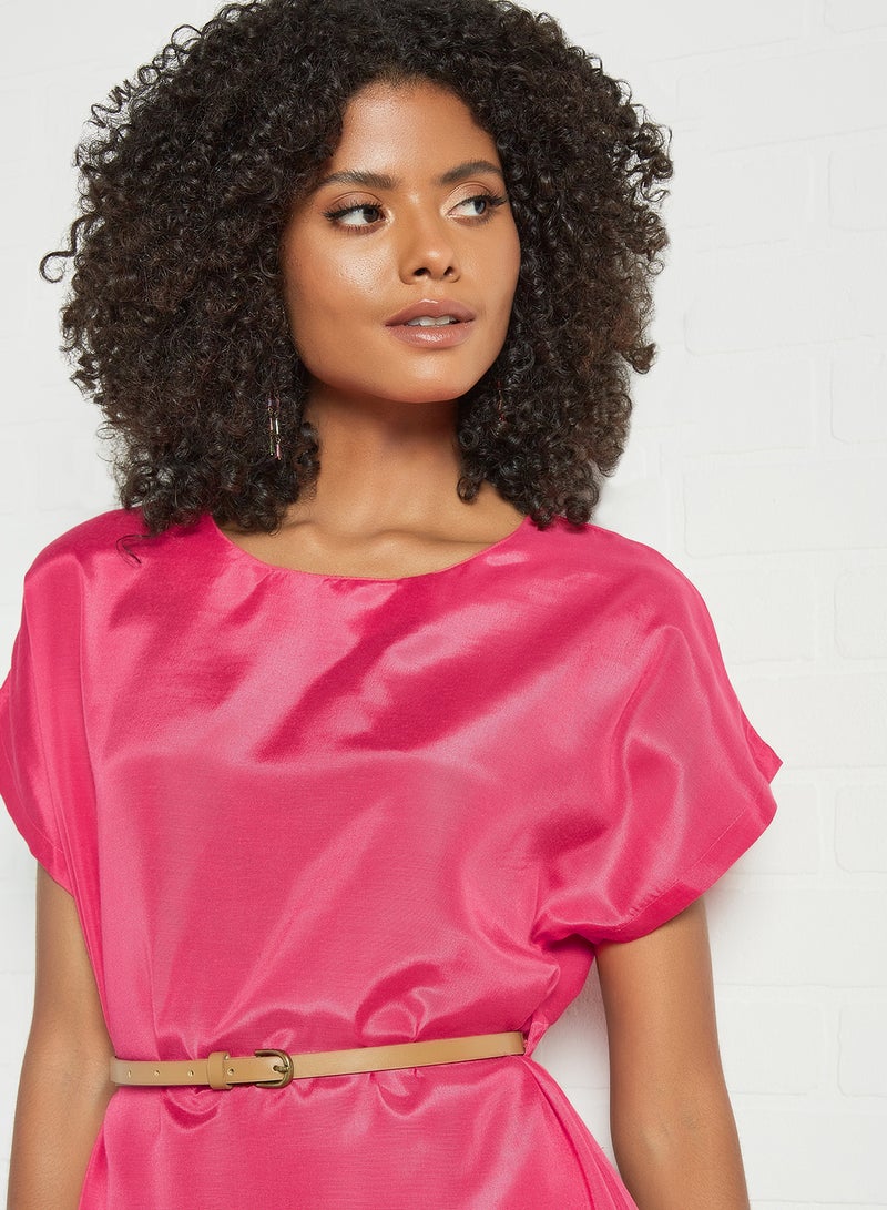 Aila Fashionable Round Neck Dress Pink  - Image 4