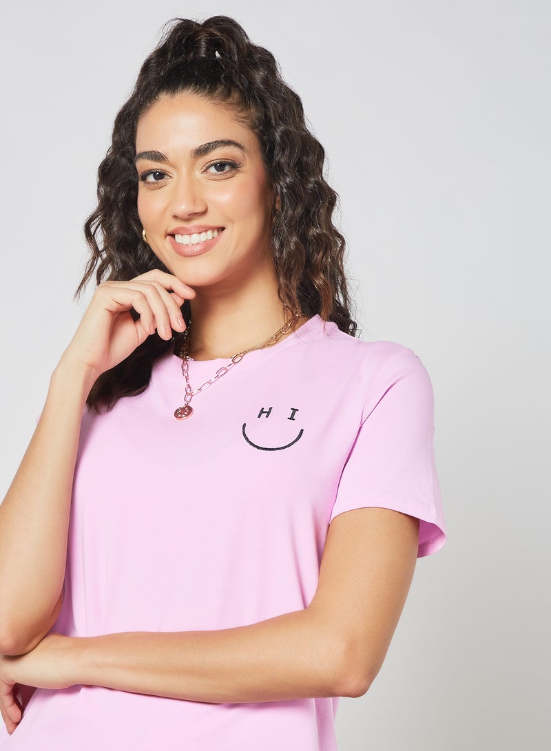 PIECES - Contrast Front Graphic T-Shirt Purple - Image 1