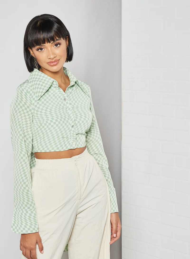 Fashion Union Checkered Print Crop Top