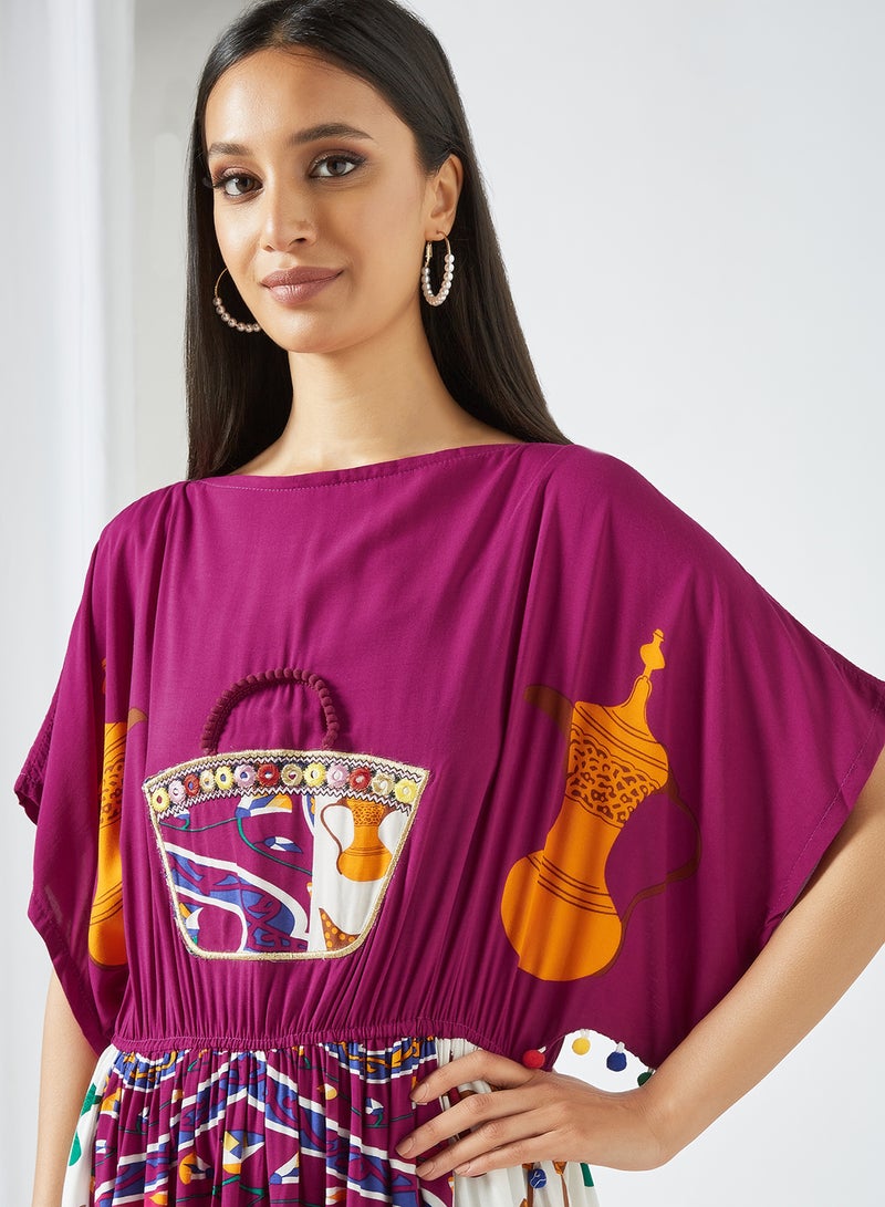 Bousni - Lace Embellished Jalabiya Multicolour - Image 1