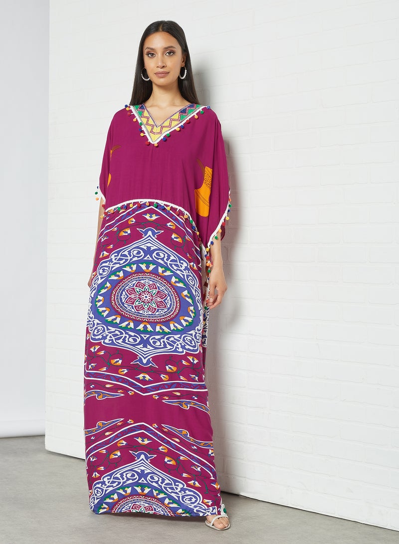 Bousni - Lace Embellished Jalabiya Multicolour - Image 1