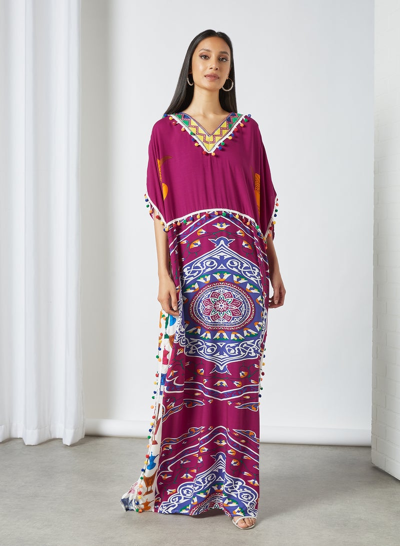 Bousni - Lace Embellished Jalabiya Multicolour - Image 1