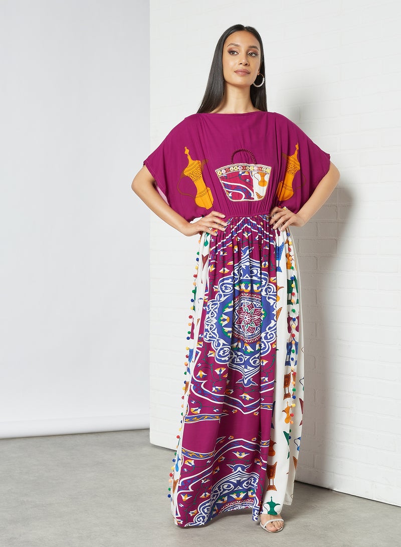 Bousni - Lace Embellished Jalabiya Multicolour - Image 1