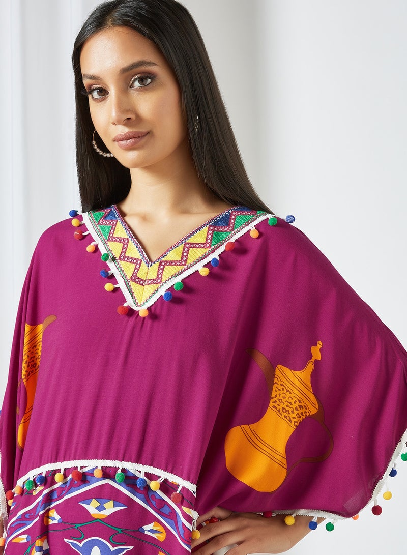 Bousni - Lace Embellished Jalabiya Multicolour - Image 1