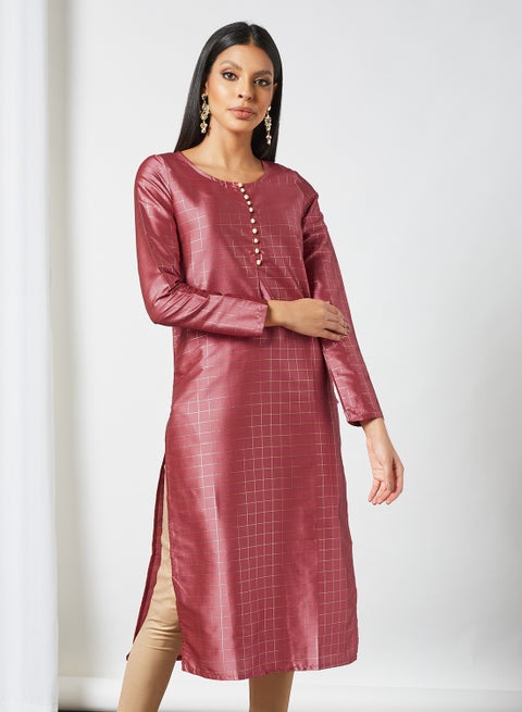 Geometric Print Kurta Pink