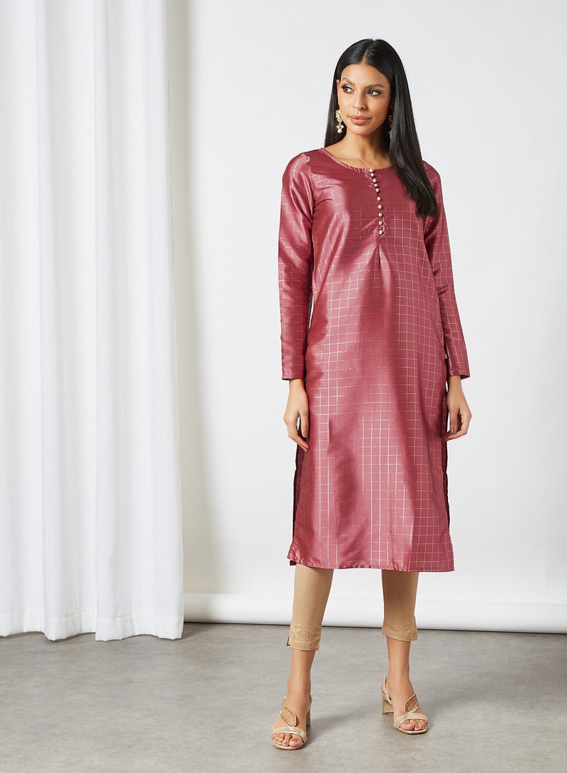 AKS - Geometric Print Kurta Pink - Image 1