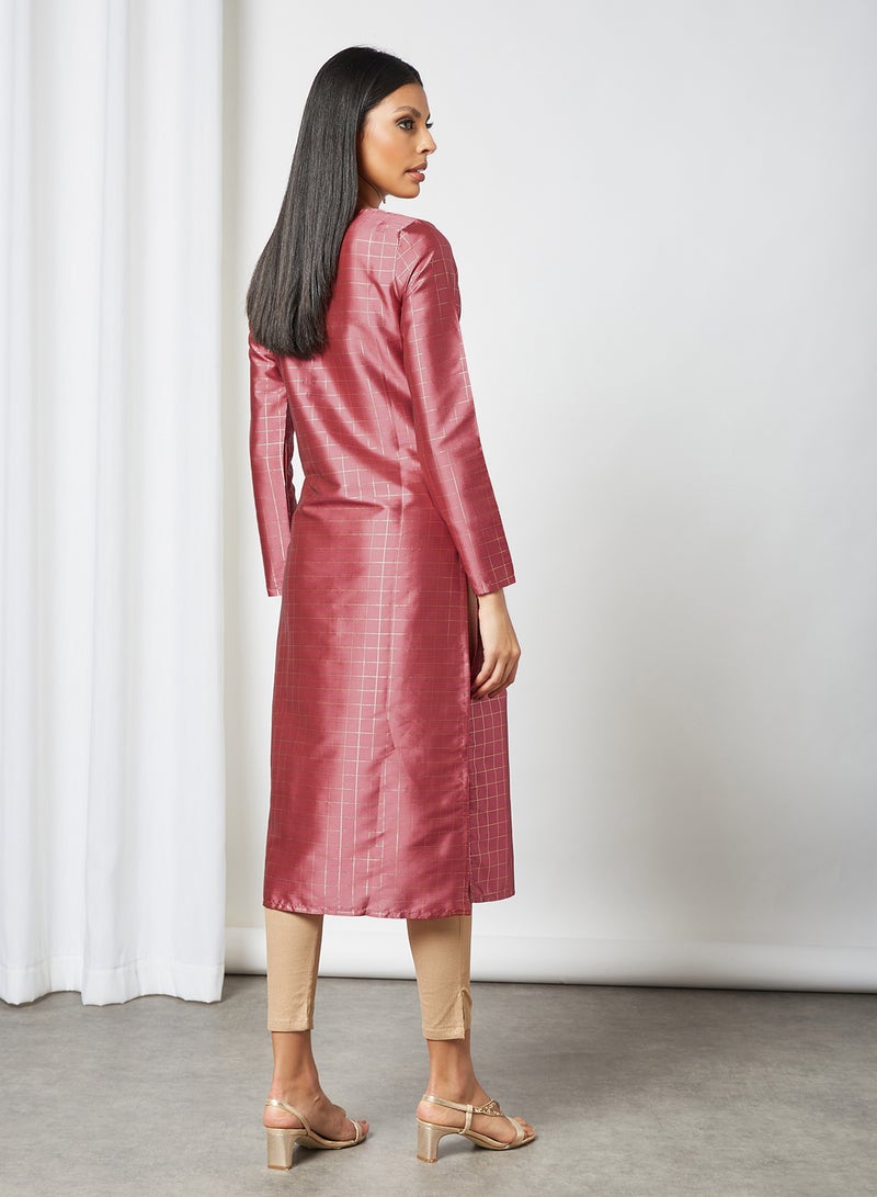AKS - Geometric Print Kurta Pink - Image 1