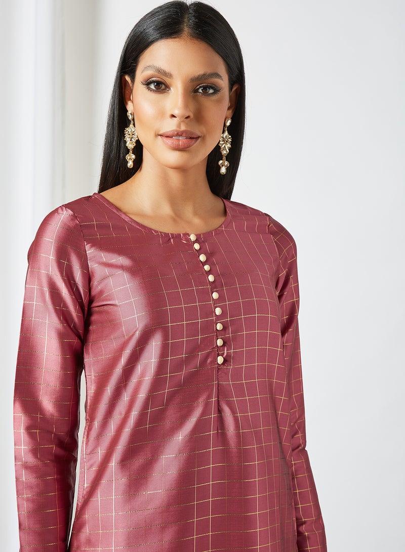 AKS - Geometric Print Kurta Pink - Image 1