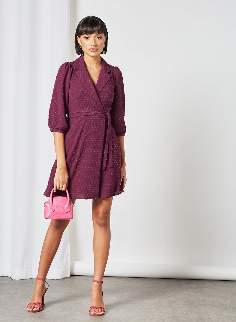 Closet London Polka Dot Print Wrap Dress Burgundy  - Image 1